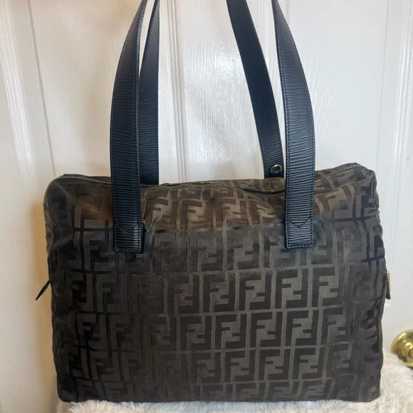 FENDI FF ZUCCA NYLON LEATHER MONOGRAM TRAVEL BAG TOTE PURSE UNISEX - Picture 5 of 16